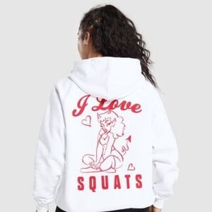 Gymshark I Love Squats Graphic Hoodie White Oversized Women’s Medium Sold Out